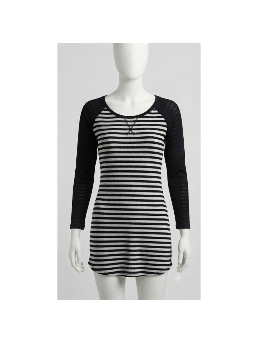 Merona Womens Edgy 90s Grunge Striped Sleeve Dress Ebony Black White Large
